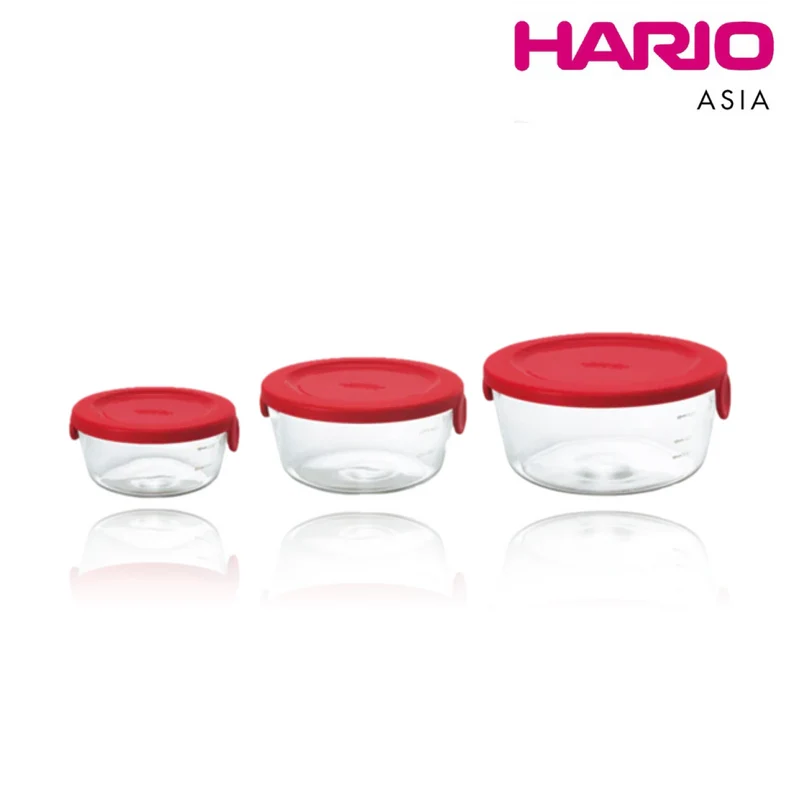3 PC Heatproof Glass Food Storage Container (Round/Square) - Red