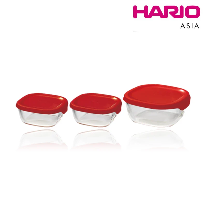 3 PC Heatproof Glass Food Storage Container (Round/Square) - Red