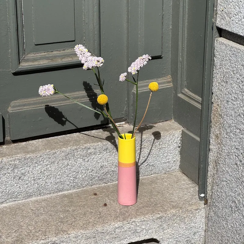 "Chimney Small" Vase, Yellow/Pink