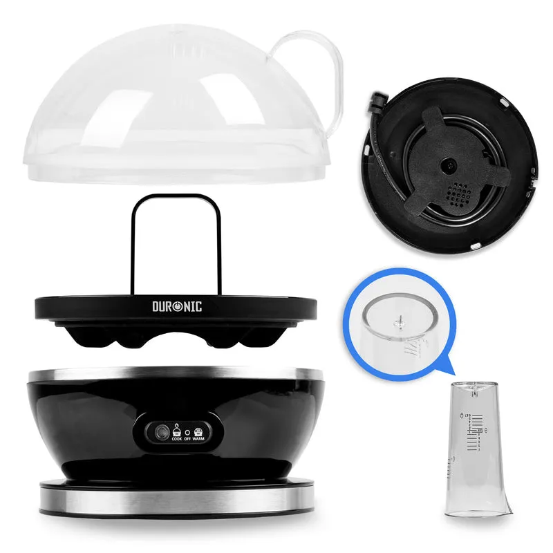Duronic EB27 BK Cuociuova 400W, Fino a 7 uova, Sode, alla coque o medie, Cuoci uova, Bollitore uova con Funzione mantenimento in caldo, Misurino e coppette per cottura in camicia