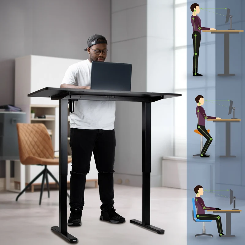 Duronic CD120 BK Scrivania Elettrica Regolabile in Altezza 72-118 cm, Completa di Piano 120x60cm, Portata 70kg, Ufficio Ergonomico per Casa, Postazione Lavoro con Porte USB e USB-C, Nero