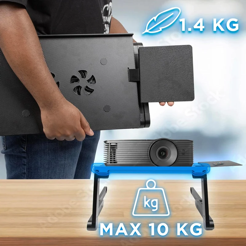 Duronic DML141 Supporto per laptop, con ventola USB e piattaforma mouse | Base regolabile con diverse angolazioni | 6 gambe articolate | Corregge la tua postura sul lavoro