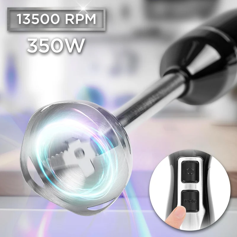 Duronic HB35B Frullatore a immersione 350W, Lame e bacchetta in acciaio inox facili da pulire, Impugnatura sottile, 2 velocità diverse, Versatile, Cavo lungo 150 cm