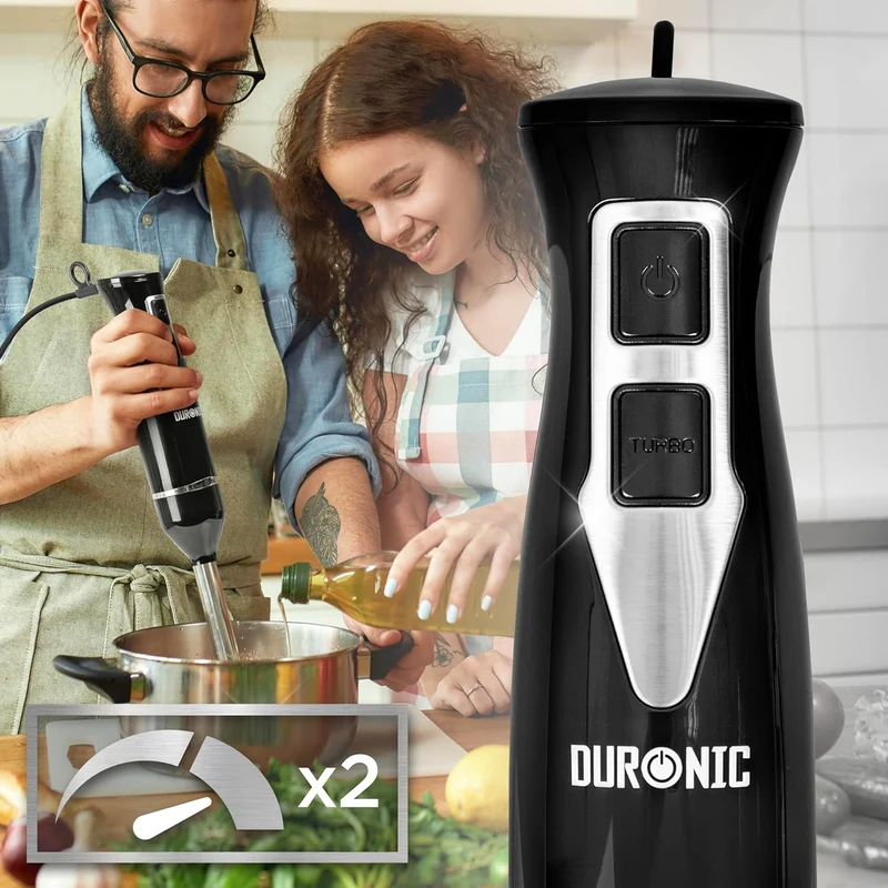 Duronic HB35B Frullatore a immersione 350W, Lame e bacchetta in acciaio inox facili da pulire, Impugnatura sottile, 2 velocità diverse, Versatile, Cavo lungo 150 cm