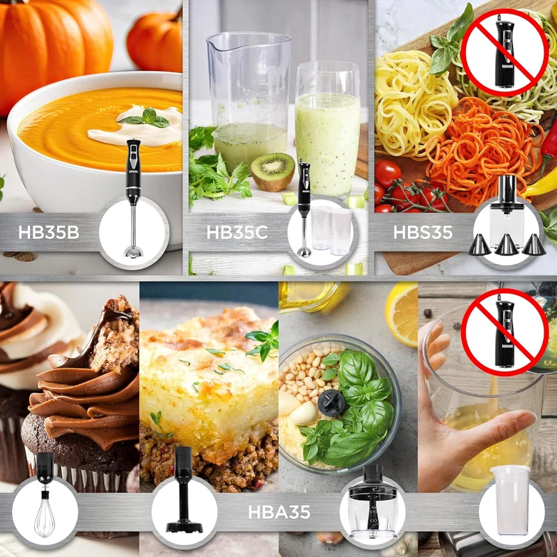 Duronic HB35B Frullatore a immersione 350W, Lame e bacchetta in acciaio inox facili da pulire, Impugnatura sottile, 2 velocità diverse, Versatile, Cavo lungo 150 cm
