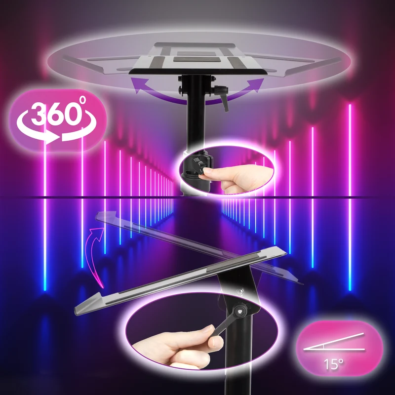 Duronic SPS20 Supporto per altoparlante da tavolo | Altezza regolabile da 26,4 a 40,5 cm | Inclinazione e rotazione | Vassoio 24 x 20 cm | Base 25 x 20 cm | Studio di registrazione per l'home cinema