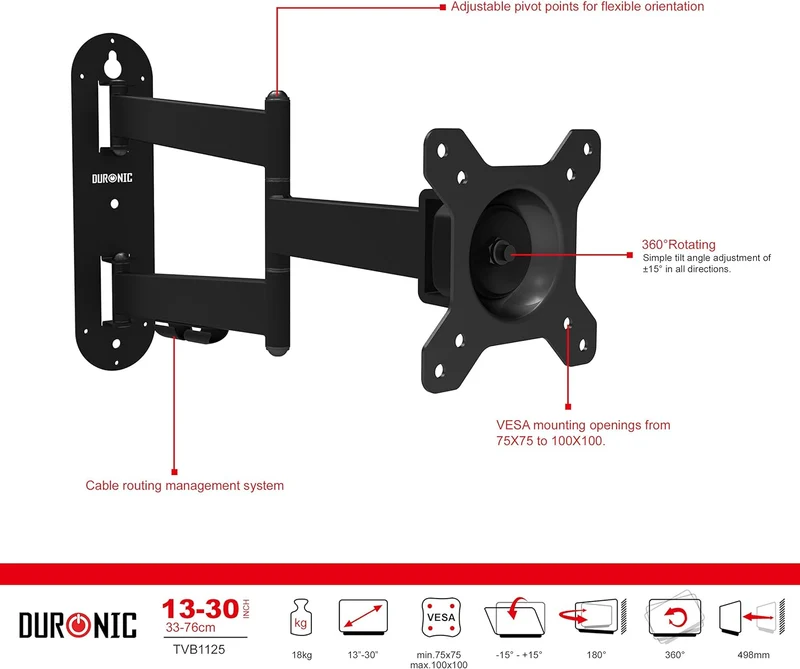 Duronic TVB1130 Supporto TV da parete regolabile e articolato per schermi LED LCD curvi monitor 13  50 portata 25kg  ultra sottile compatibile con vesa 400 x 400 mm