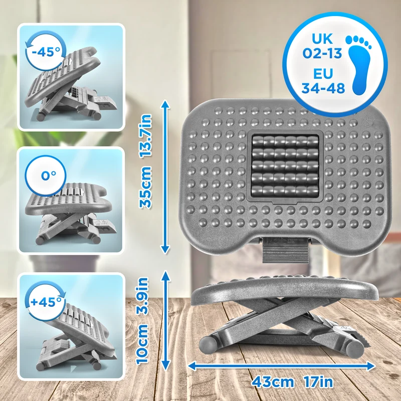 Duronic FT03 Poggiapiedi Ergonomico, Inclinazione e Altezza Regolabili, Portatile con Rulli Massaggianti. Ideale per Ufficio, Casa, Studenti, Giocatori. Combatte Stanchezza e Stress