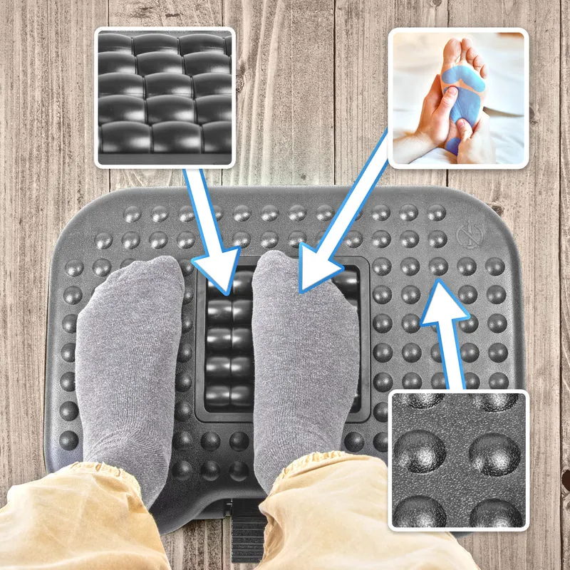 Duronic FT03 Poggiapiedi Ergonomico, Inclinazione e Altezza Regolabili, Portatile con Rulli Massaggianti. Ideale per Ufficio, Casa, Studenti, Giocatori. Combatte Stanchezza e Stress