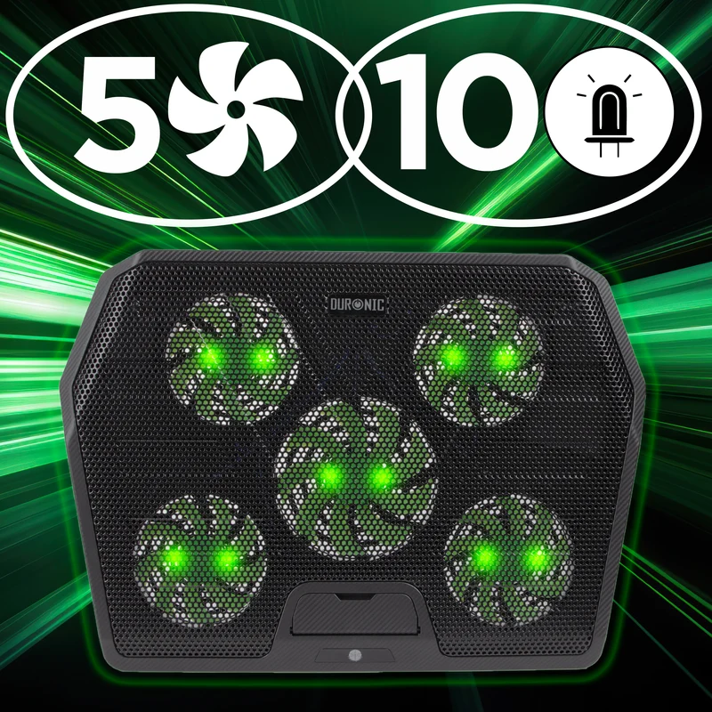 Duronic LC4 Laptop Cooling Pad Supporto di raffreddamento per laptop da 11"-17.3" con velocità della ventola regolabile a 1400 RPM, 2 livelli di altezza, luci LED e RGB, per lavoro, studio e gioco