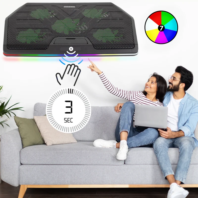 Duronic LC4 Laptop Cooling Pad Supporto di raffreddamento per laptop da 11"-17.3" con velocità della ventola regolabile a 1400 RPM, 2 livelli di altezza, luci LED e RGB, per lavoro, studio e gioco
