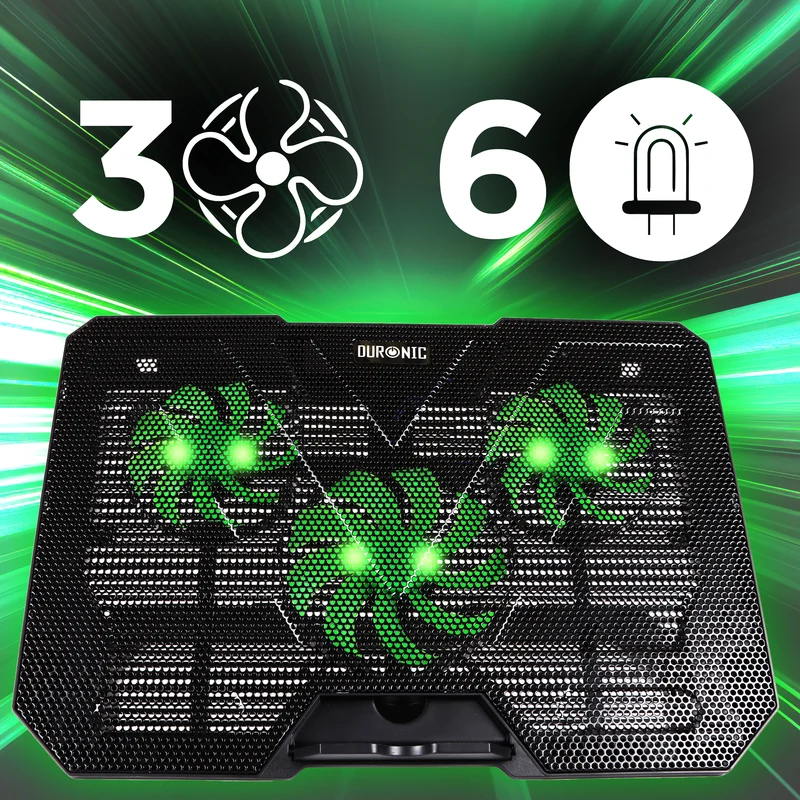 Duronic LC3 Laptop Cooling Pad Supporto di raffreddamento laptop da 14"-17,3" con velocità della ventola regolabile a 1400 giri/min, 6 livelli di altezza, luci LED, design leggero ed elegante