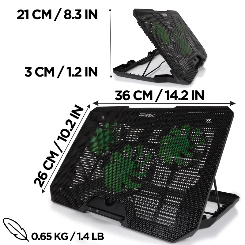 Duronic LC3 Laptop Cooling Pad Supporto di raffreddamento laptop da 14"-17,3" con velocità della ventola regolabile a 1400 giri/min, 6 livelli di altezza, luci LED, design leggero ed elegante