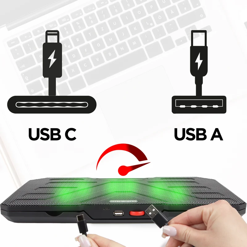 Duronic LC3 Laptop Cooling Pad Supporto di raffreddamento laptop da 14"-17,3" con velocità della ventola regolabile a 1400 giri/min, 6 livelli di altezza, luci LED, design leggero ed elegante