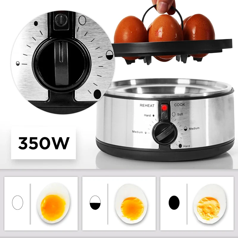 Duronic EB35 BK Cuociuova elettrico, 350W Cuoci uova fino a 7 uova, Bollitore uova per uova Sode Medie Alla coque, Cuocitore di Uova con 2 vassoi per Frittata uovo in camicia Omelet maker, Egg cooker