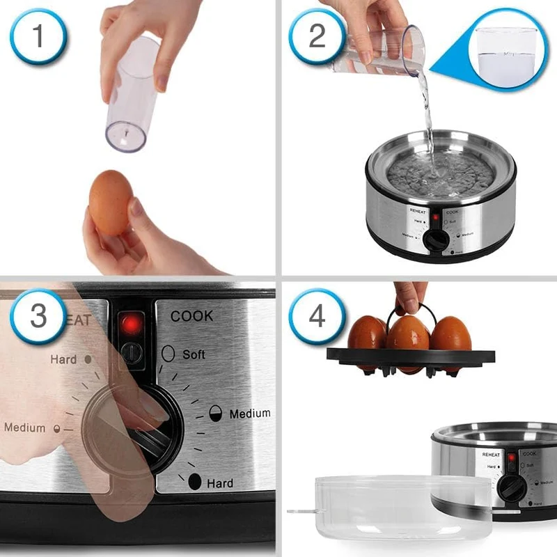 Duronic EB35 BK Cuociuova elettrico, 350W Cuoci uova fino a 7 uova, Bollitore uova per uova Sode Medie Alla coque, Cuocitore di Uova con 2 vassoi per Frittata uovo in camicia Omelet maker, Egg cooker