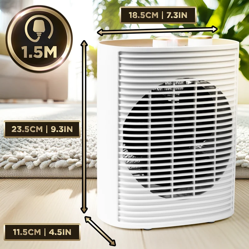 Duronic HV32 WE Stufetta Elettrica Portatile 2000W, Termoventilatore Compatto Silenzioso, 3 Modalità, Termostato Regolabile, Protezione Anti-Ribaltamento, Mini Heater per Casa e Ufficio
