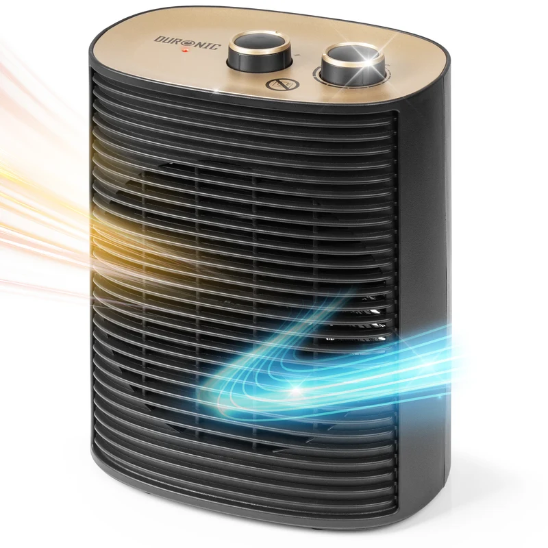 Duronic HV32 BK Stufetta Elettrica Portatile 2000W, Termoventilatore Compatto Silenzioso, 3 Modalità, Termostato Regolabile, Protezione Anti-Ribaltamento, Mini Heater per Casa e Ufficio