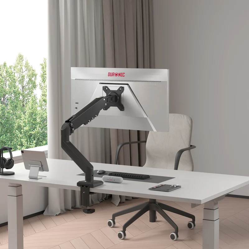 Duronic DM6A1 Supporto Monitor da Scrivania, Molla a Gas, Schermi 13"-32", Braccio Ergonomico Regolabile VESA 75/100, 360°, Inclinazione -90°/+85°, per PC, Ufficio, Gaming, Home Office, Portata 9 kg