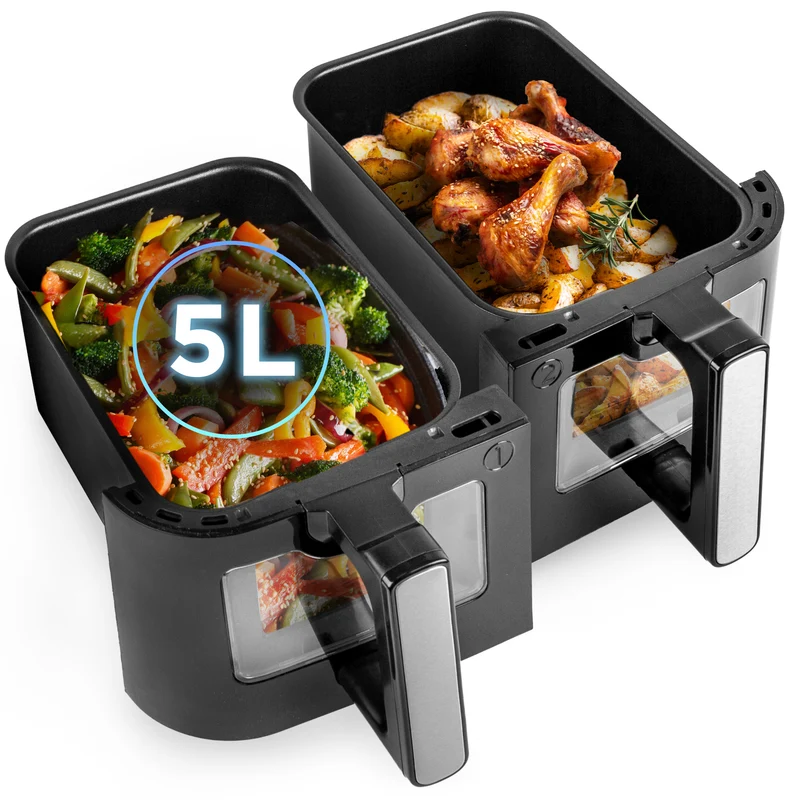 Duronic AFD2 BK 10L Set 2 Cestelli per Friggitrice ad Aria da 5L, Compatibili con Airfryer Duronic AF14, AF24 (nuova generazione) e AF34 – Accessorio Cassetti di Ricambio con Finestra e Luce Interna