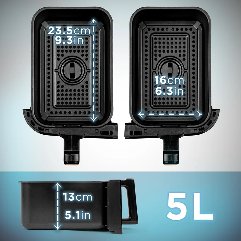 Duronic AFD2 BG Set 2 Cestelli di Cottura da 5 Litri per Friggitrice ad Aria, Compatibili Solo con i Modelli Duronic AF14, AF24, AF34, Accessorio per Airfryer a Doppio Cassetto, Nero e Oro