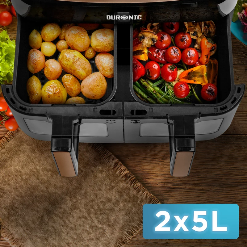 Duronic AFD2 BG Set 2 Cestelli di Cottura da 5 Litri per Friggitrice ad Aria, Compatibili Solo con i Modelli Duronic AF14, AF24, AF34, Accessorio per Airfryer a Doppio Cassetto, Nero e Oro