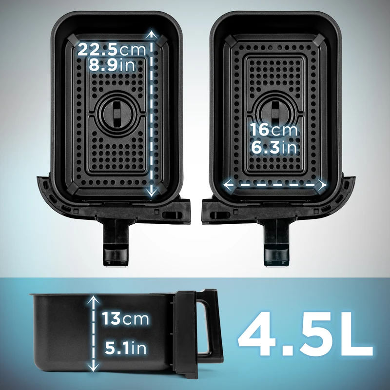 Duronic AFD2 BK 9L Set 2 Cestelli di Cottura da 4.5 Litri per Friggitrice ad Aria, Compatibili Solo con i Modelli Duronic AF14, AF24, AF34, Accessorio per Airfryer a Doppio Cassetto