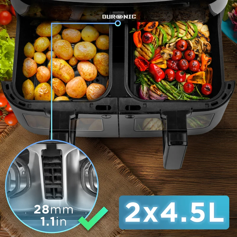 Duronic AFD2 BK 9L Set 2 Cestelli di Cottura da 4.5 Litri per Friggitrice ad Aria, Compatibili Solo con i Modelli Duronic AF14, AF24, AF34, Accessorio per Airfryer a Doppio Cassetto