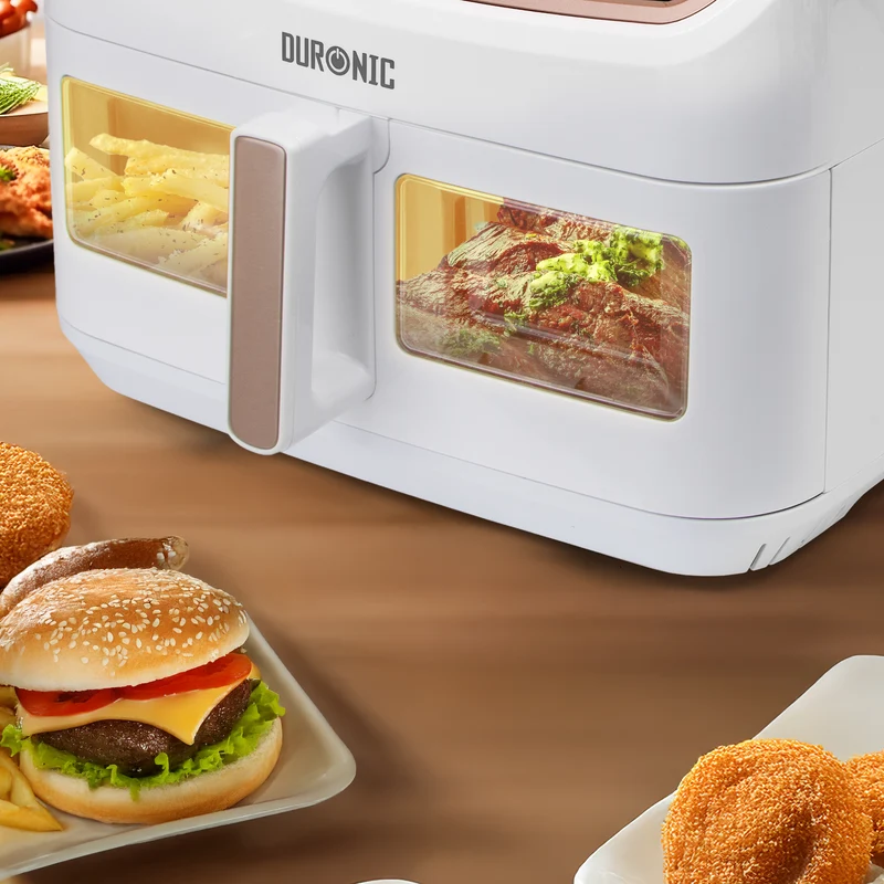 Duronic AFD1 WE Cassetto grande per friggitrice ad aria AF14, AF24 e AF34, Vassoio di cottura 10L, Contenitore per friggitrice ad aria, Carne sana per tutta la famiglia, Opzione Sync Cook, Bianco