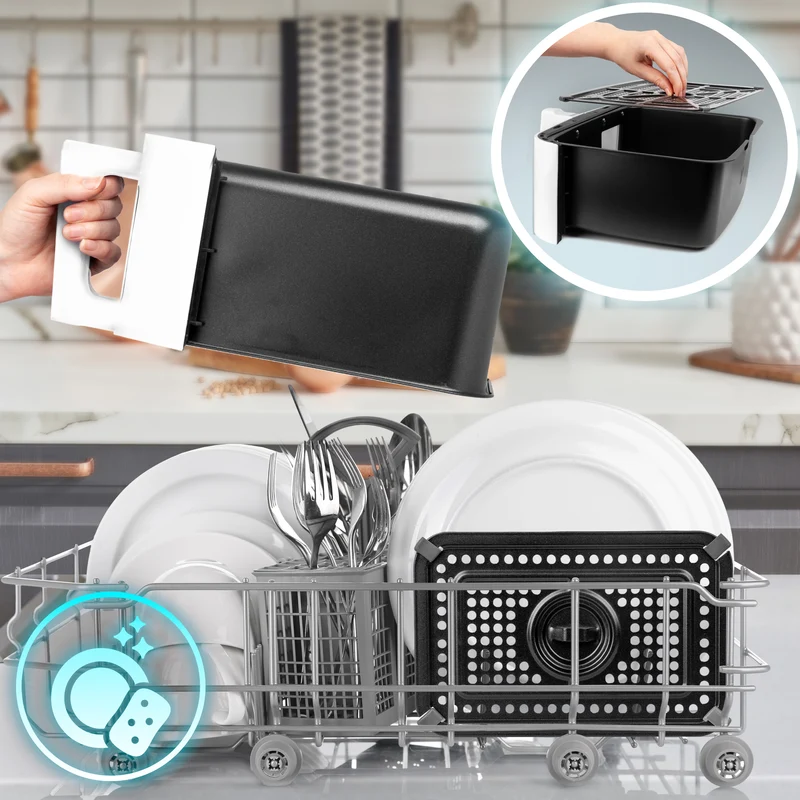 Duronic AFD1 WE Cassetto grande per friggitrice ad aria AF14, AF24 e AF34, Vassoio di cottura 10L, Contenitore per friggitrice ad aria, Carne sana per tutta la famiglia, Opzione Sync Cook, Bianco