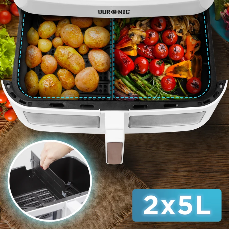 Duronic AFD1 WE Cassetto grande per friggitrice ad aria AF14, AF24 e AF34, Vassoio di cottura 10L, Contenitore per friggitrice ad aria, Carne sana per tutta la famiglia, Opzione Sync Cook, Bianco