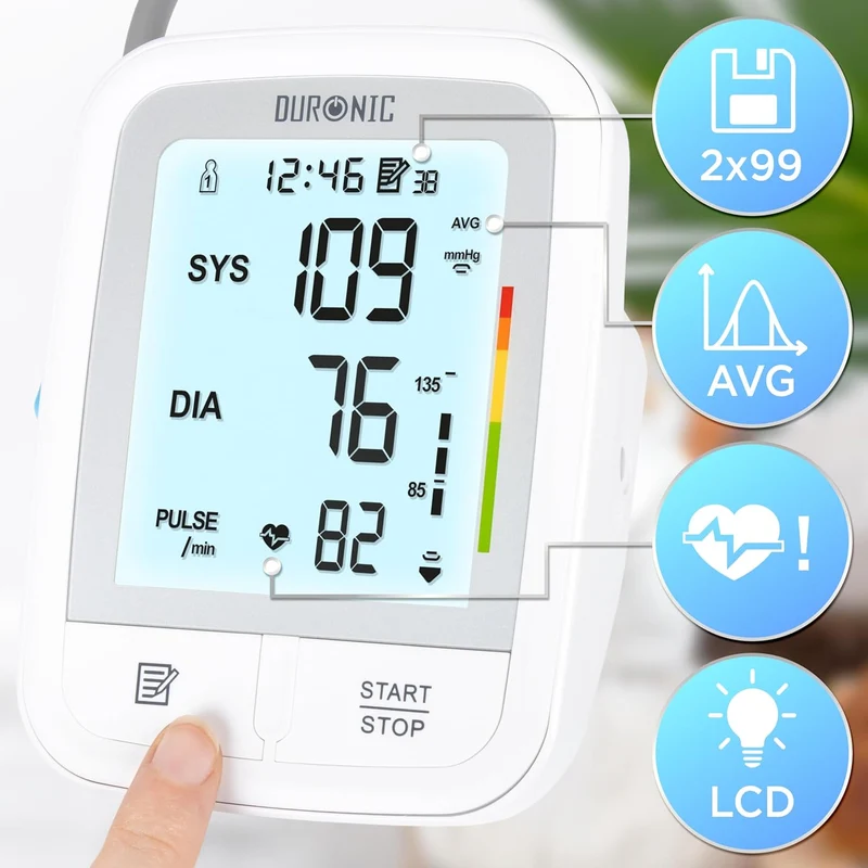 Duronic BPM95 Misuratore di Pressione da Braccio Digitale, Sfigmomanometro Automatico con Bracciale Regolabile, Memoria e Rilevazione Aritmie, 4 Batterie AA Incluse, Preciso e Facile da Usare