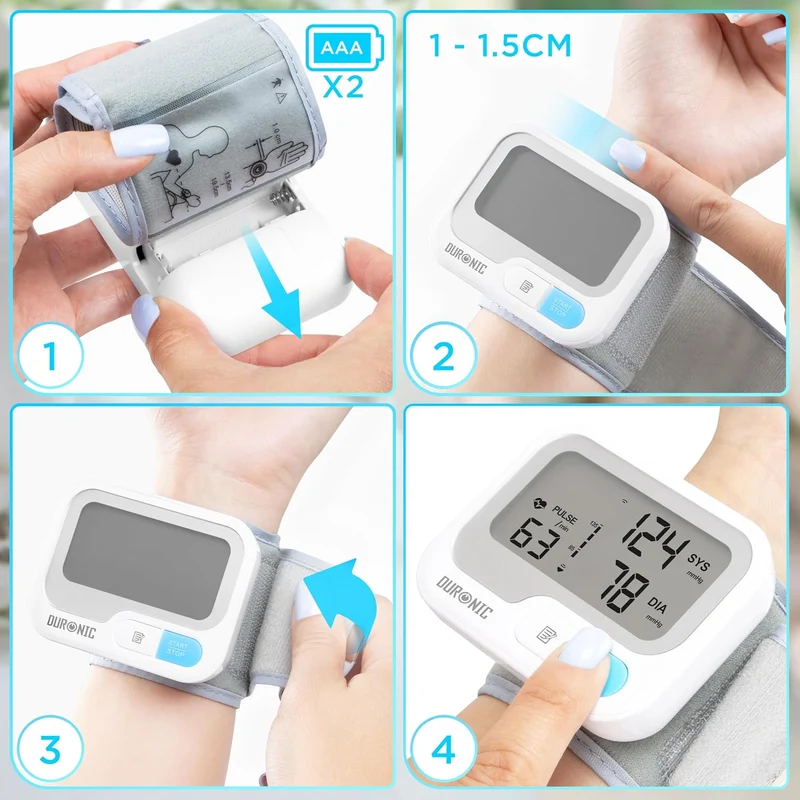 Duronic BPM65 WE Misuratore Pressione da Polso Digitale Automatico, Sfigmomanometro Portatile, Display Retroilluminato, Memoria, Rilevazione Aritmie, Misura Pressione Arteriosa, Battito, Bianco
