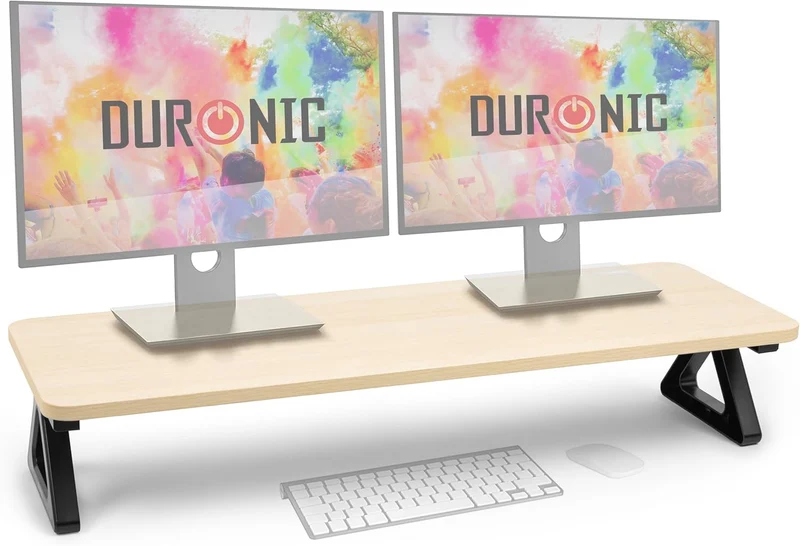 Duronic DM06-2 NL Supporto per Monitor e Laptop, 81x30 cm, Rialzo Ergonomico da Scrivania per 1 o 2 PC, Altezza 15 cm, Portata 10 kg, Naturale, Mensola Salvaspazio per Casa e Ufficio