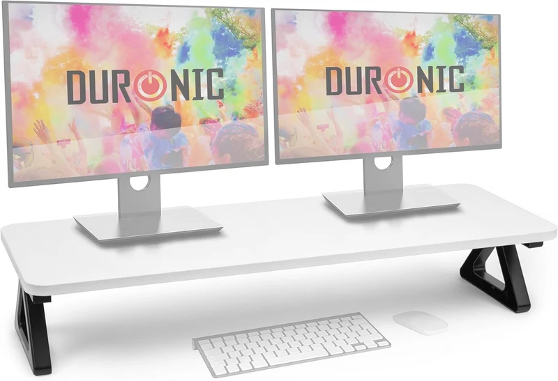 Duronic DM06-2 WE Supporto per Monitor e Laptop, 81x30 cm, Rialzo Ergonomico da Scrivania per 1 o 2 PC, Altezza 15 cm, Portata 10 kg, Bianco, Mensola Salvaspazio per Casa e Ufficio