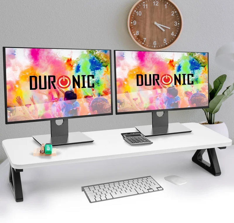 Duronic DM06-2 WE Supporto per Monitor e Laptop, 81x30 cm, Rialzo Ergonomico da Scrivania per 1 o 2 PC, Altezza 15 cm, Portata 10 kg, Bianco, Mensola Salvaspazio per Casa e Ufficio