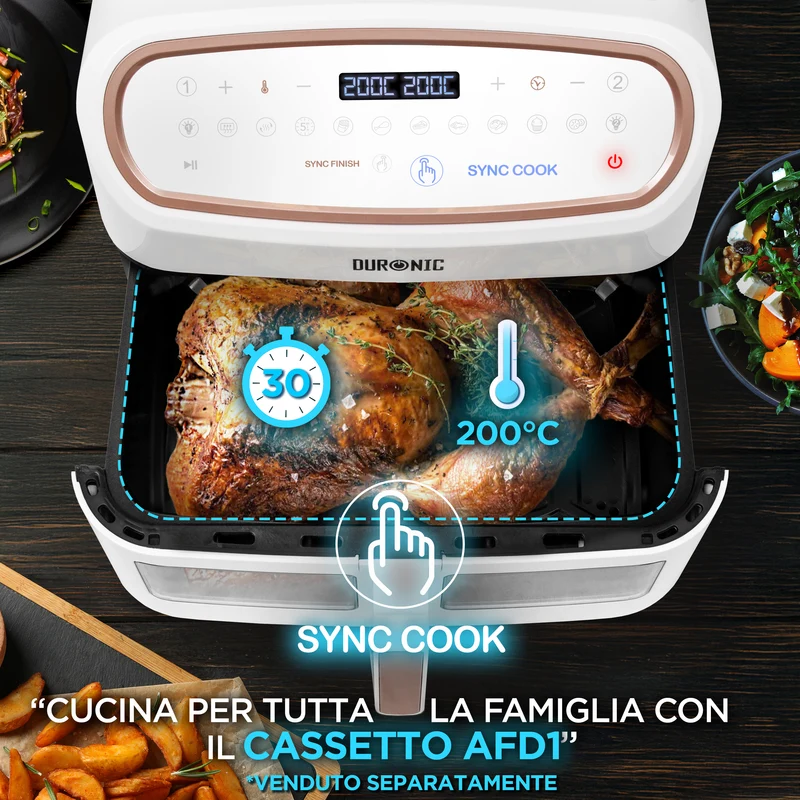 Duronic AF14 WG Friggitrice ad Aria extra grande Air Fryer 2400W Cestello da 10L Friggitrice senza olio 10in1 Friggitrice ad aria calda con finestra di controllo Friggitrice