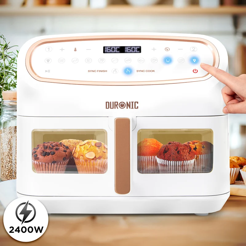 Duronic AF14 WG Friggitrice ad Aria extra grande Air Fryer 2400W Cestello da 10L Friggitrice senza olio 10in1 Friggitrice ad aria calda con finestra di controllo Friggitrice