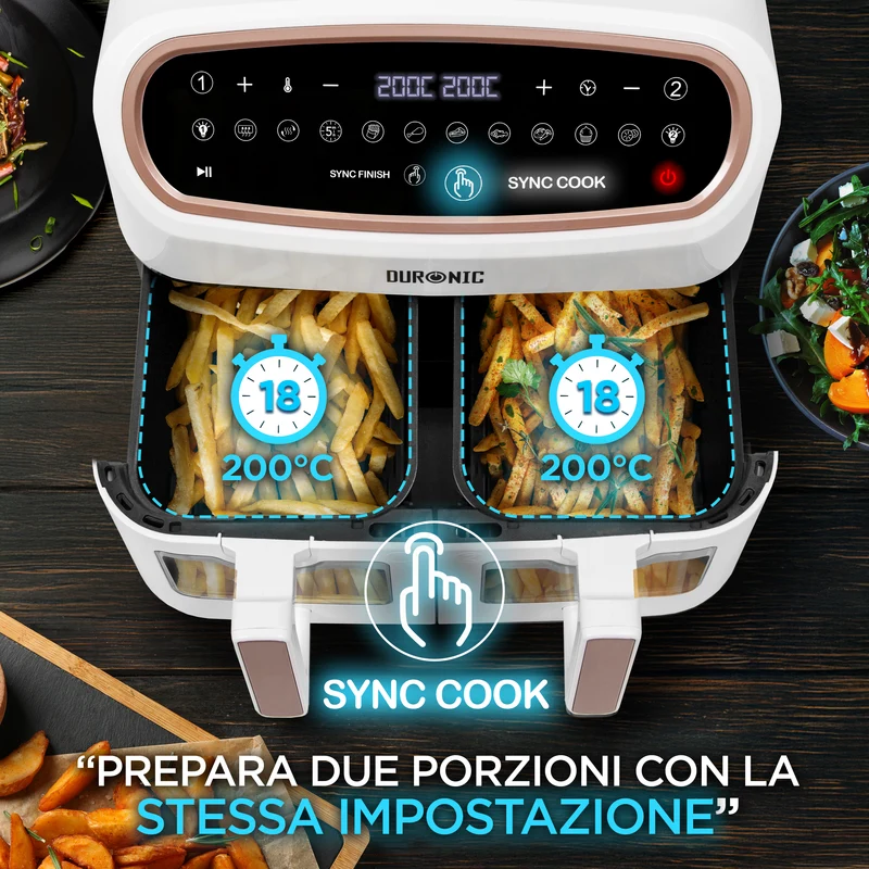 Duronic AF14 BK Friggitrice ad Aria extra grande Air Fryer 2400W Cestello da 10L Friggitrice senza olio 10in1 Friggitrice ad aria calda con finestra di controllo Friggitrice