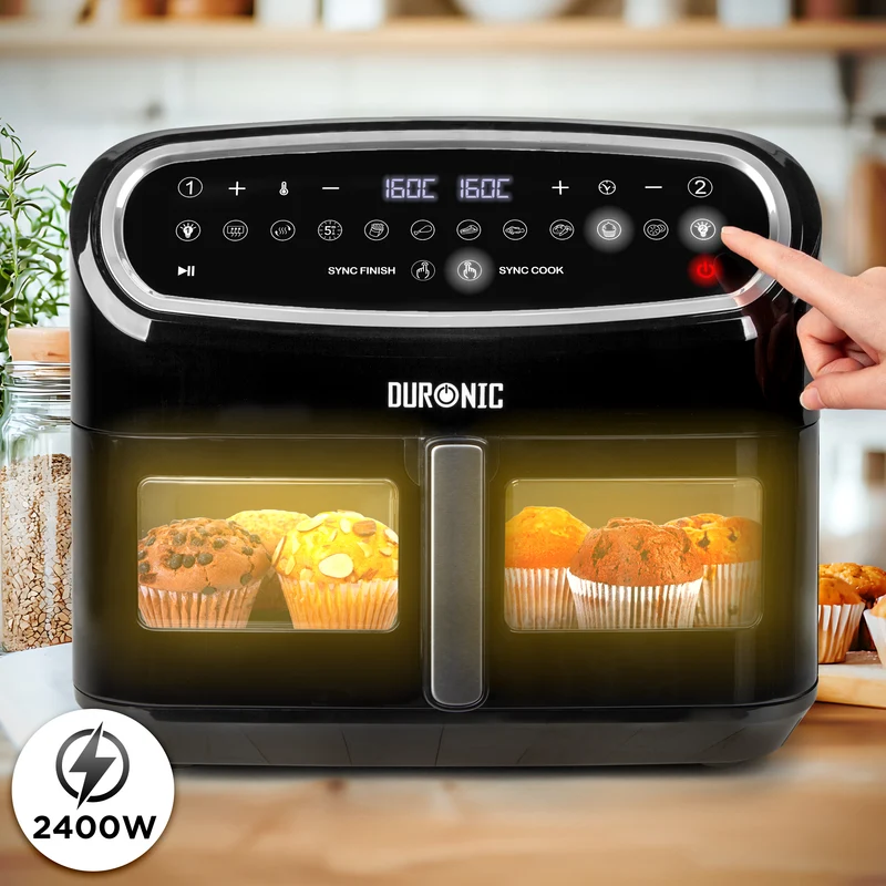 Duronic AF14 BK Friggitrice ad Aria extra grande Air Fryer 2400W Cestello da 10L Friggitrice senza olio 10in1 Friggitrice ad aria calda con finestra di controllo Friggitrice