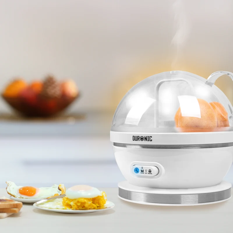 Duronic EB27 WE Cuociuova 400W, Fino a 7 uova, Sode, alla coque o medie, Cuoci uova, Bollitore uova con Funzione mantenimento in caldo, Misurino e coppette per cottura in camicia