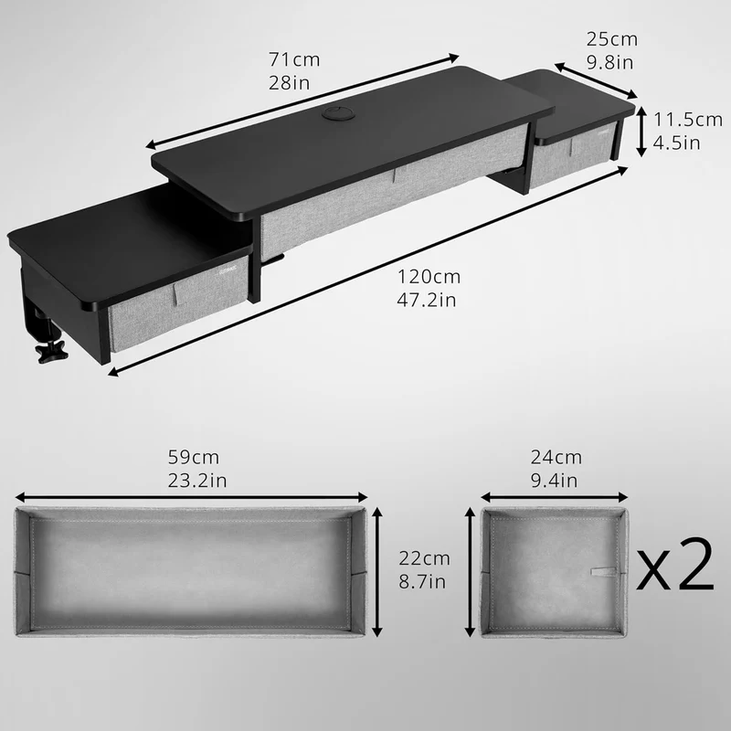 Duronic DD4 BK 120 cm Desk Top Nero con 3 cassetti | Compatibile con tutti i Desk Top da 120 cm | Accessorio per scrivania | Professionale estetico e organizzato | Superficie per sollevare lo schermo