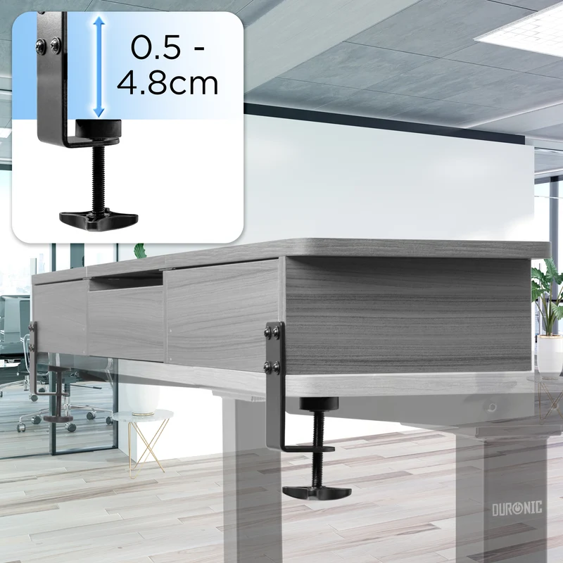 Duronic DD3 GY 120 cm Desk Top Grigio con 2 cassetti |Compatibile con tutti i Desk Top da 120 cm | Accessorio per scrivania | Professionale estetico e organizzato | Superficie per sollevare lo schermo