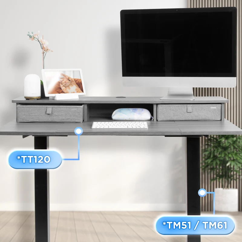 Duronic DD3 GY 120 cm Desk Top Grigio con 2 cassetti |Compatibile con tutti i Desk Top da 120 cm | Accessorio per scrivania | Professionale estetico e organizzato | Superficie per sollevare lo schermo