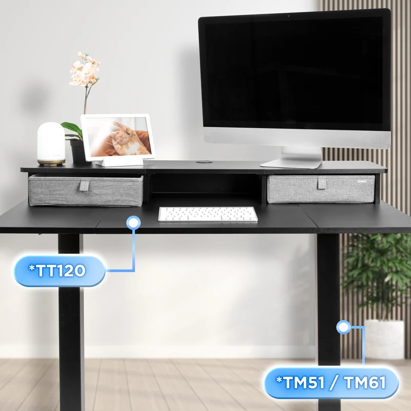 Duronic DD3 BK 120 cm Desk Top Nero con 2 cassetti |Compatibile con tutti i Desk Top da 120 cm | Accessorio per scrivania | Professionale estetico e organizzato | Superficie per sollevare lo schermo