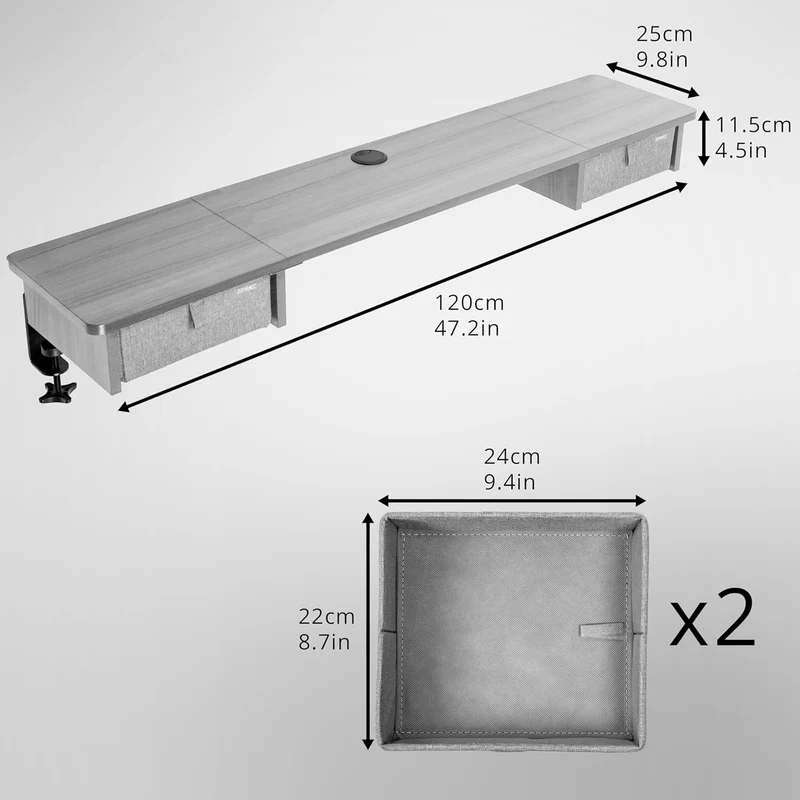 Duronic DD2 GY 120 cm DeskTop Grigio con 2 cassetti | Compatibile con tutti i Desk Top da 120 cm | Accessorio per scrivania | Professionale estetico e organizzato | Superficie per sollevare lo schermo