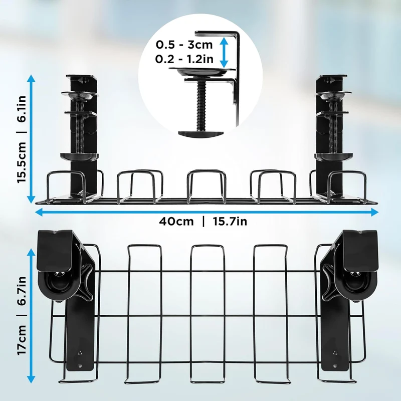 Duronic CMH2 supporto per cavi da scrivania| Nero lega d'acciaio dimensioni 40 x 16 x 17 cm |Stile moderno| Funzione di fissaggio a morsetto senza uso trapano|Sicuro ordinato conveniente estetico