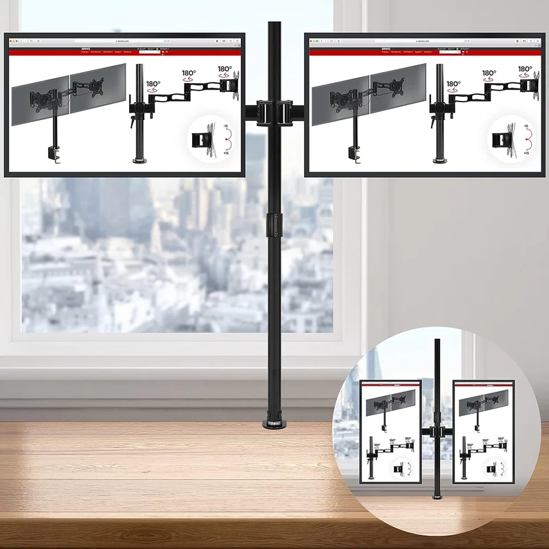 Duronic DMT252VX1 BK Supporto Monitor doppio per 2 schermi da 13-32 pollici, Braccio monitor PC ergonomico fino 8kg, VESA 75/100, regolabile altezza inclinazione girevole, per ufficio casa, nero