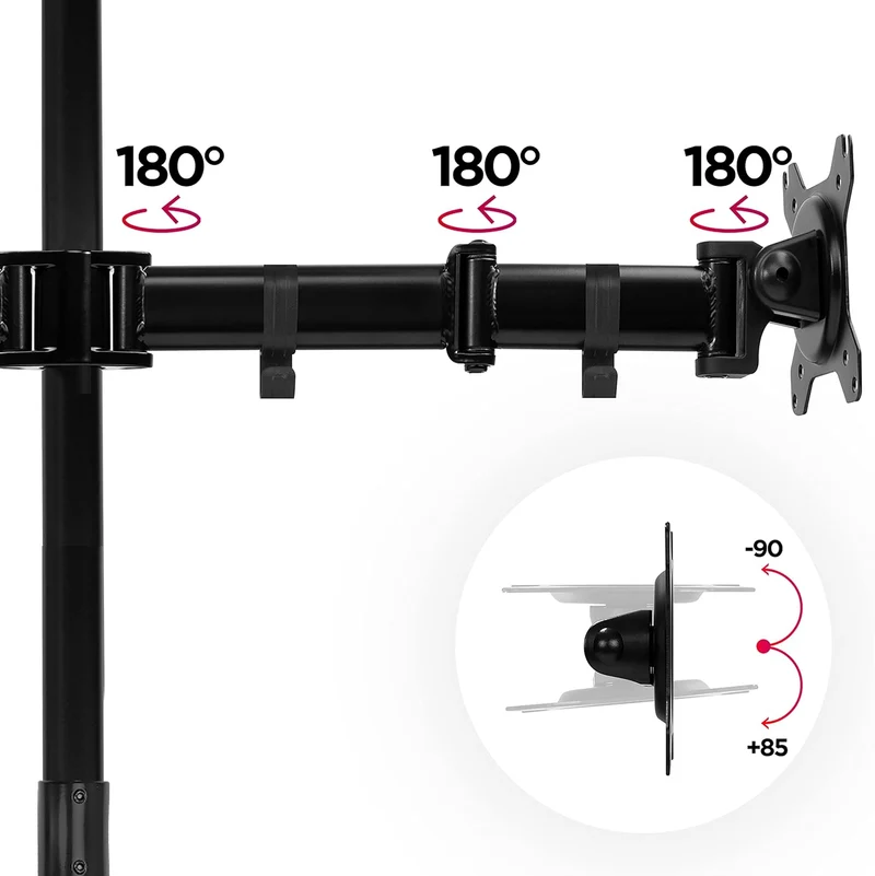 Duronic DMT252VX1 BK Supporto Monitor doppio per 2 schermi da 13-32 pollici, Braccio monitor PC ergonomico fino 8kg, VESA 75/100, regolabile altezza inclinazione girevole, per ufficio casa, nero
