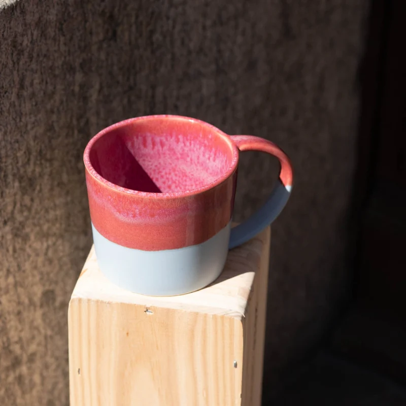 Large tea cup red / light blue